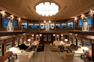 Motor Yacht Reborn - The Huge Atrium and Saloon Area